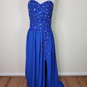 Custom Pageant Formal Prom Dress Royal Blue Size S/4 Beaded Strapless Maxi